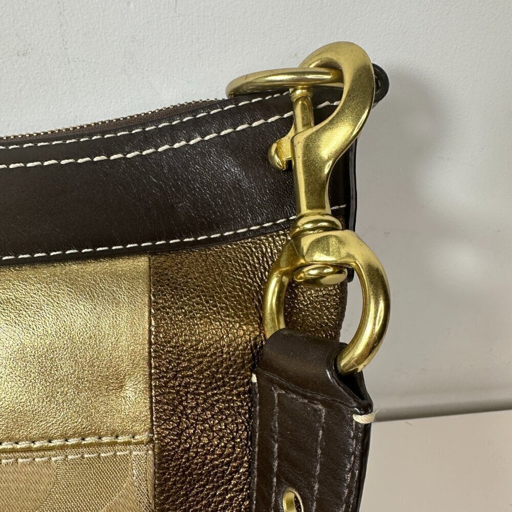 Y2K Vintage Coach Signature Patchwork Gold Medium Shoulder Crosbody Bag F10387 - Picture 5 of 16